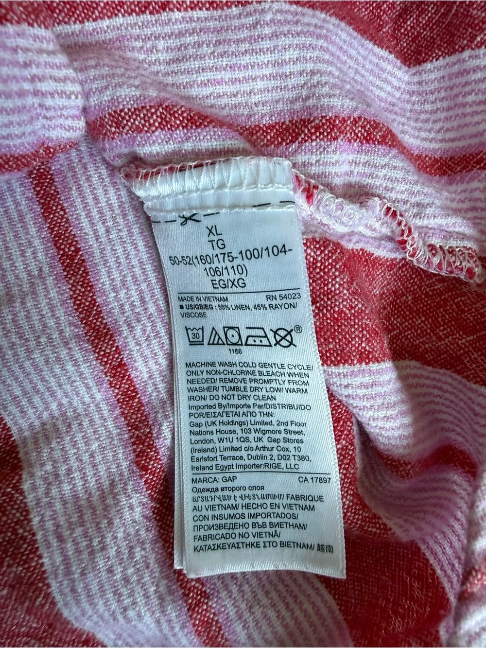GAP Red and Pink Striped Sleeveless Button-Front Mini Dress